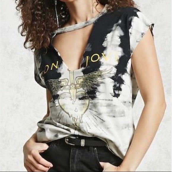Bon Jovi Tops - Bon Jovi Tie Dye Choker VNeck Band Graphic Tee